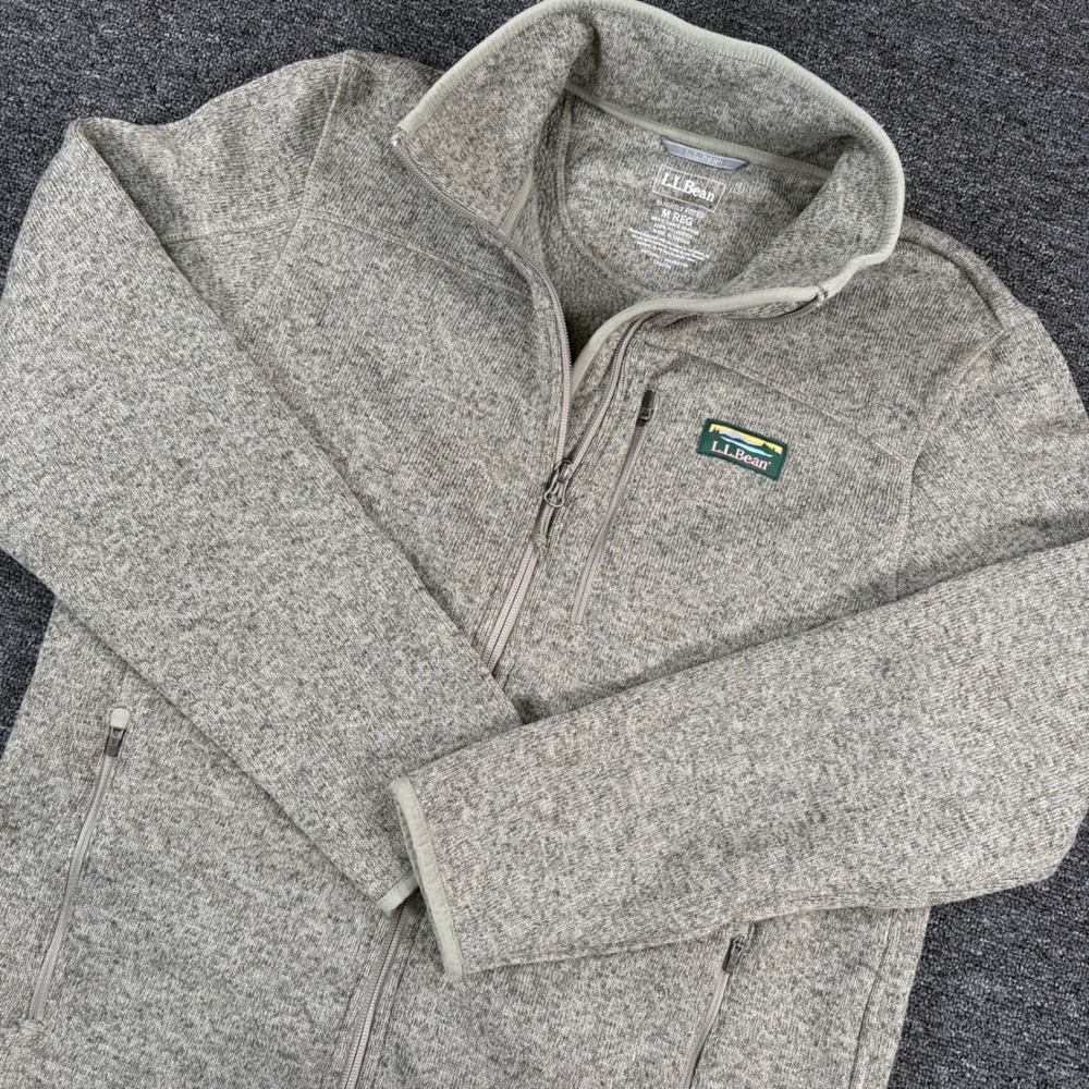 LL Bean Sweater Fleece Jacket Mens M Gray Full Zip 504938 Slightly Fitted